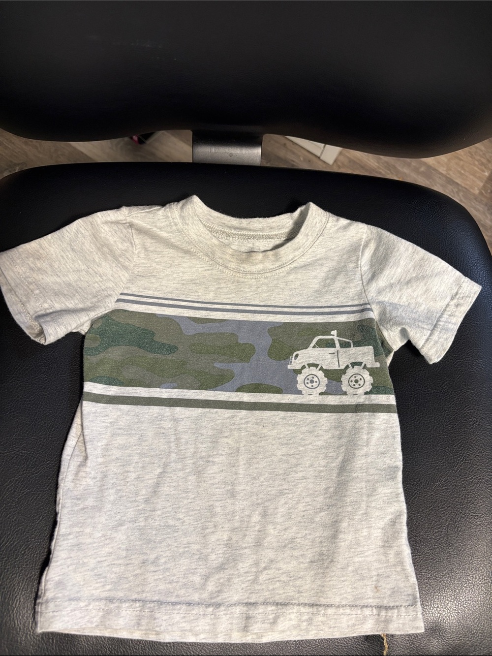 Carter's Light Gray Tee with Green Camouflage Stripe and White Truck